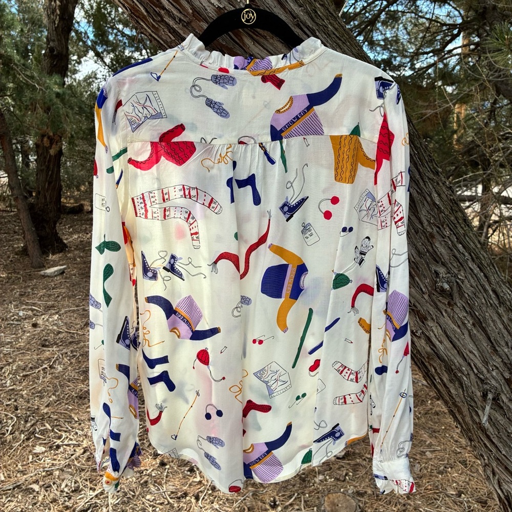 Maeve Anthropologie Multicolor Ski Print‎ Blouse - Picture 7 of 12
